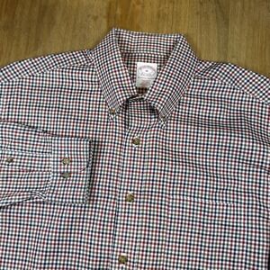 Brooks Brothers Regular Fit Long Sleeve Button Down Shirt Mens M Red/Blue Plaid